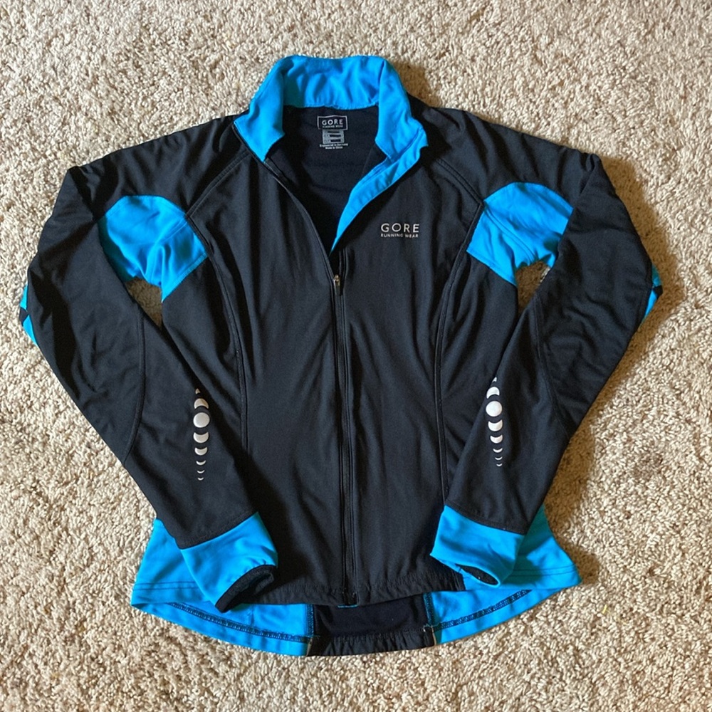 Gore Running Full Zip Black & Turquoise & Bright Teal Blue Zip Jacket Size Small